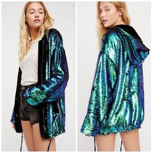 RARE Free People City Lights Velvet Sequin Jacket